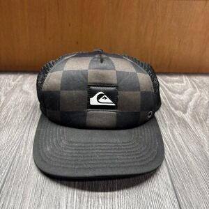 Quiksilver Mens Trucker Hat Checkered Snapback Mesh Cap Black Charcoal 55CM